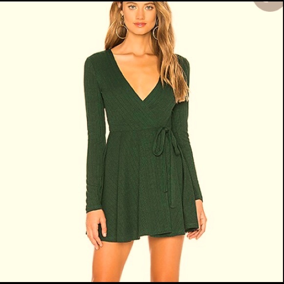 privacy please revolve wrap dress in dark green - Picture 1 of 3